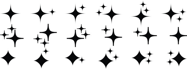 Futuristic sparkle icons collection. Set of star shapes. Abstract cool shine effect sign vector