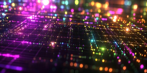 Obraz premium Colorful Abstract Network Grid Depicting Advanced Digital Technology and Connectivity