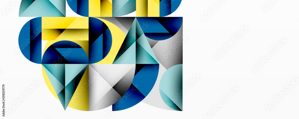 Fototapete Modern abstract composition with layered circles and angular segments featuring gradients, transparency effects, and a structured geometric layout