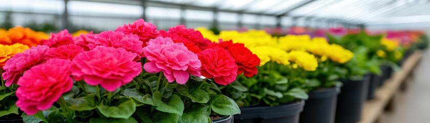 Fototapeta premium A large greenhouse filled with beautiful flowers and plants for sale