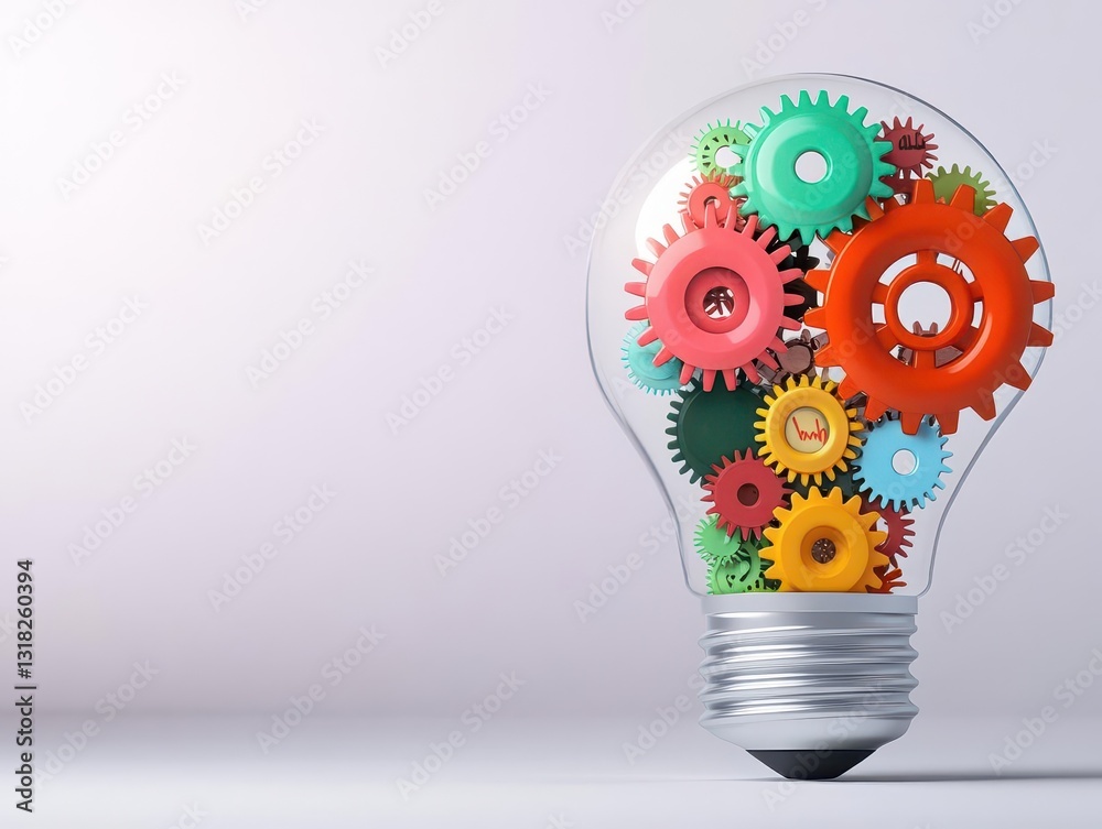 Poster a light bulb filled with gears, symbolizing innovation, creativity, and problem solving