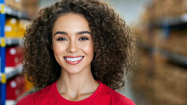 Thanksgiving Corporate Charity Event with Smiling Employee in Warehouse Setting for Volunteering and Community Engagement