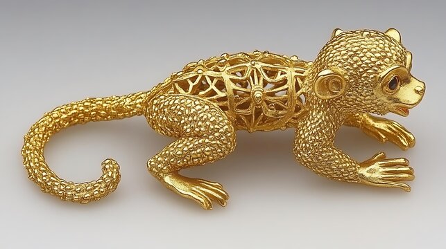 Gold monkey figurine with intricate detailing.