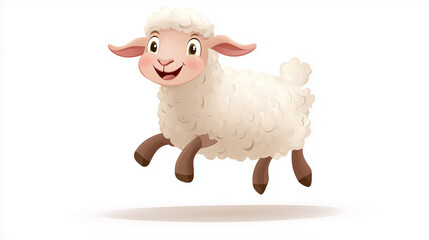 元気に駆けるふわふわのかわいい羊キャラクター