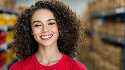 Thanksgiving Corporate Charity Event with Smiling Employee in Warehouse Setting for Volunteering and Community Engagement
