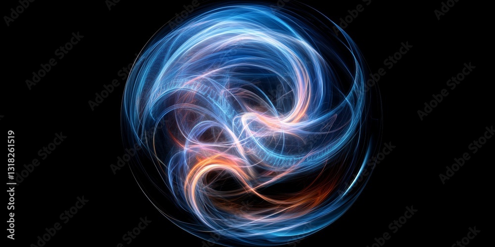 Wall mural dynamic abstract light swirl with ethereal blue and orange colors in a circular design