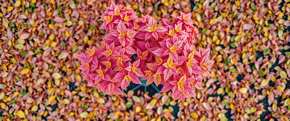 Pastel tree of life aerial view, scattered leaves, fall, texture