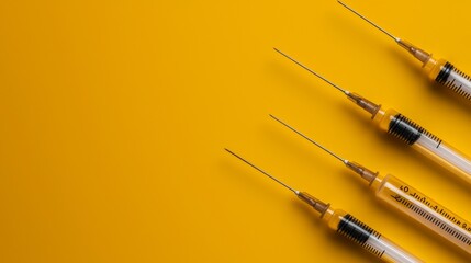 Four Syringes on Yellow Background Medical Supplies