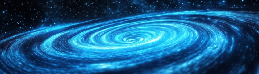 A mesmerizing display of swirling blue particles creates a cosmic vortex in deep space