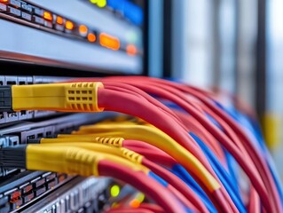 Naklejka premium A messy server room with tangled cables AI