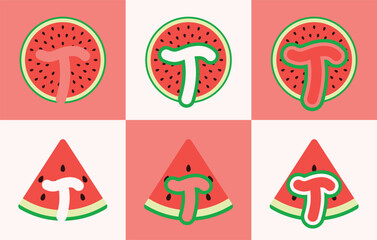 Letter T watermelon. This logo combines letters and watermelon fruit. Suitable for fruit shops, orchard, juice and the like.
