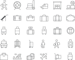 Travel Baggage and Luggage Icons Set - Line Art Vector Collection for Airport Services