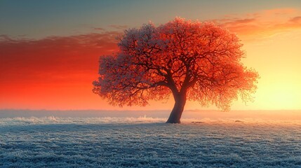 Frozen Tree Sunrise Meadow