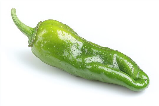 Crisp shiny padron pepper on plain white background capturing fresh harvest ingredient preparation raw gastronomy vegetable for food design
