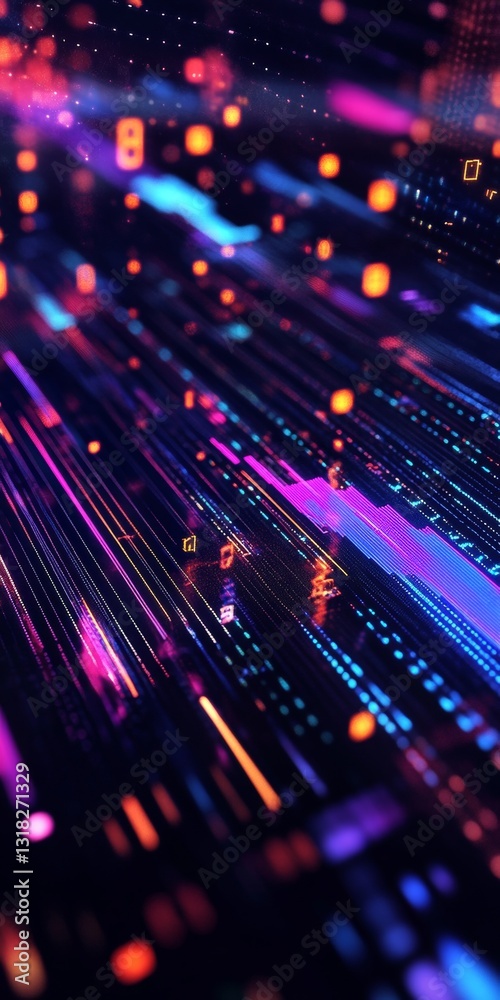 Wall mural vibrant abstract digital background with colorful glowing lines and bright patterns