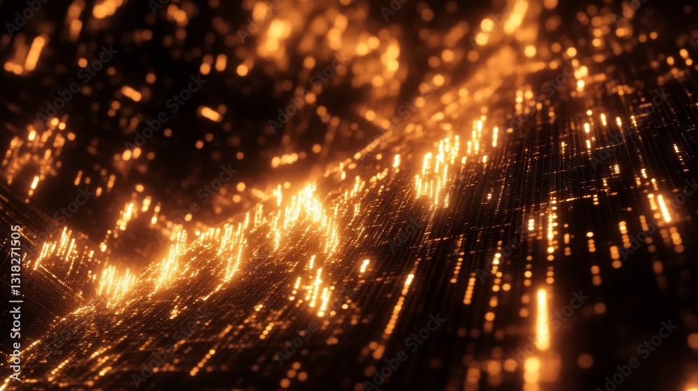 Poster dynamic abstract wave of golden light particles creating a shimmering texture background