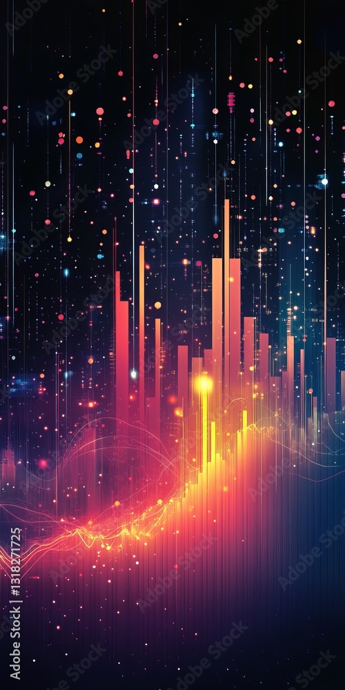 Poster vibrant abstract digital waveforms and colorful particles create a dynamic and energetic scene in da