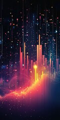 Fototapeta premium Vibrant abstract digital waveforms and colorful particles create a dynamic and energetic scene in dark space, perfect for modern design themes.