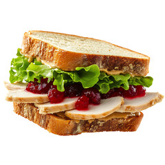 A Hearty Turkey Sandwich with Cranberry Sauce and Lettuce Isolated on Transparent Background