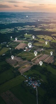background, Aerial view of land with network markers representing land development planning and connectivity. wallpaper