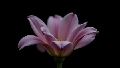 Obraz premium The delicate petals of the flower gently unfurl against a stark black background, creating a striking contrast and emphasizing the intricate beauty of nature's design.