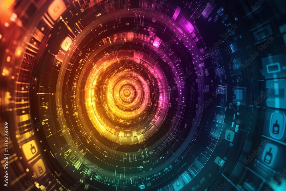 Canvas Prints a stunning abstract circular pattern featuring vibrant colors and digital elements, embodying a sens