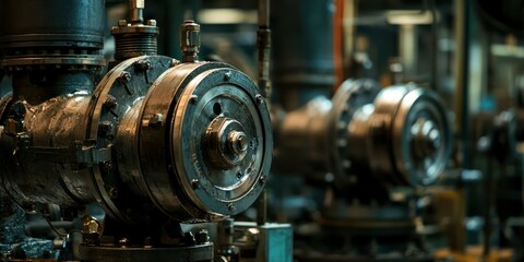 Fototapeta premium A close-up of high-pressure water pumps in a factory