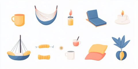 Relaxing, cozy objects, warm colors