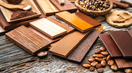 Naklejka premium A collection of architectural materials like wood, glass, and metal samples