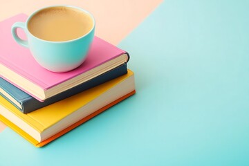 Fototapeta premium Colorful Books and Coffee - A Cozy Reading Nook