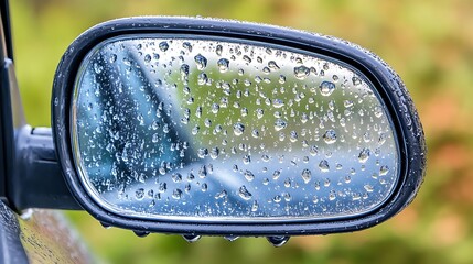 Rain-covered car mirror outdoors (1)