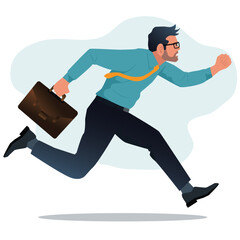 Young businessman with beard running. Confident man in formal outfit.  Business competition and leadership concept.vector,