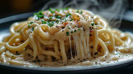 Carbonara with udon noodles