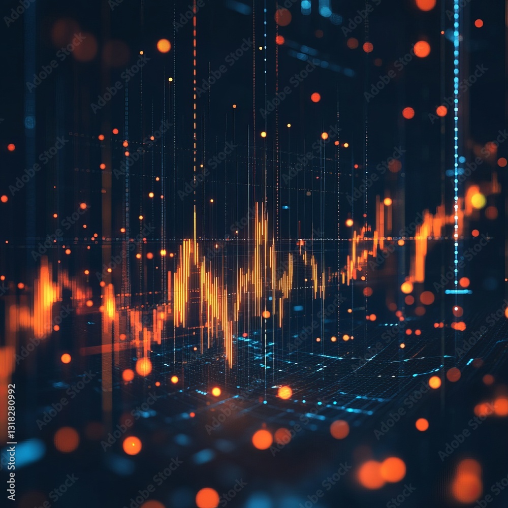 Sticker this visually striking digital rendering showcases abstract data trends and statistics with glowing 