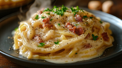 Carbonara with udon noodles