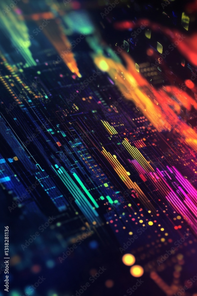 Poster vibrant abstract digital visualization with colorful light patterns and dynamic textures