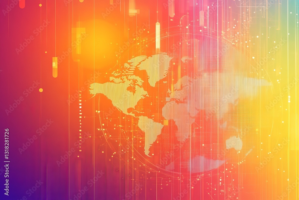 Canvas Prints dynamic abstract illustration featuring a world map overlaid on a vibrant, colorful gradient. ideal 