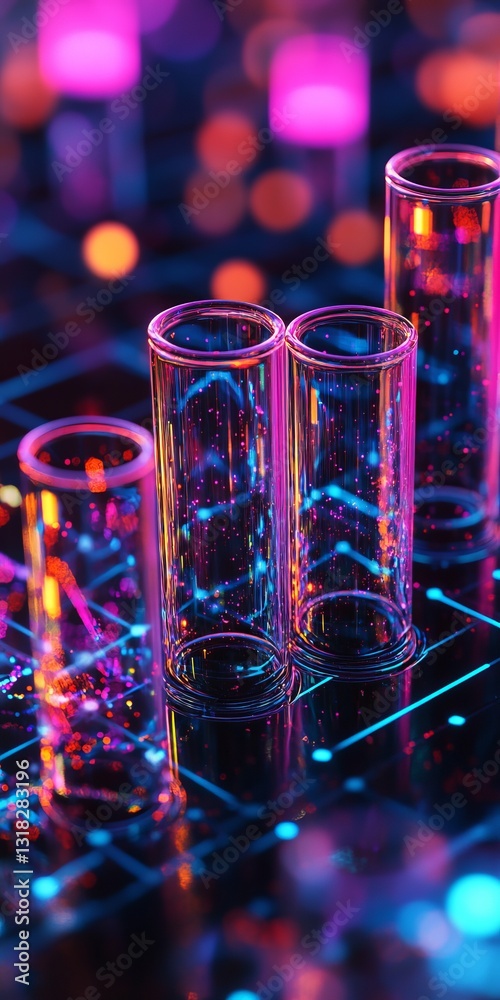 Canvas Prints vibrant test tubes in neon laboratory setting - a fusion of science and art