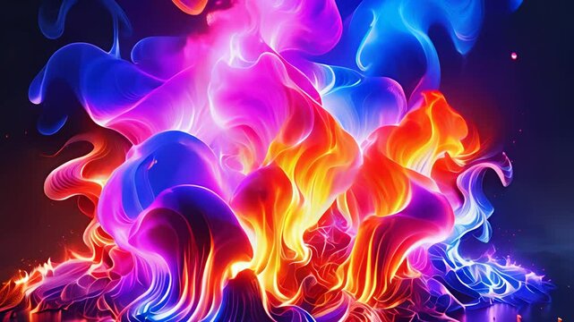 火の背景と赤オレンジと青の炎の衝突融合するパーティクル4