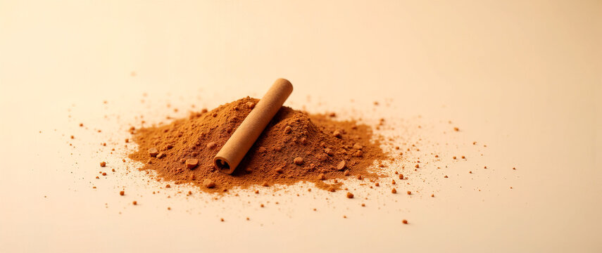 Cinnamon,Cinnamon powder Display: Showcasing the Display: Showcasing the Spice on a Clean Background.Cooking inspiration, food packaging, healthy eating, cooking classes, advertising design templates.