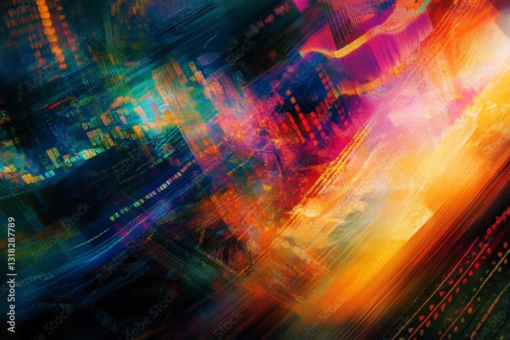 Wall mural dynamic abstract digital art with vibrant colors and energetic patterns in motion