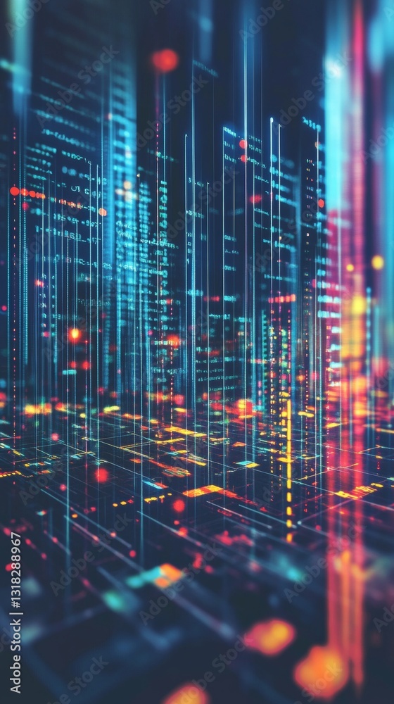 Wall mural vibrant abstract digital background representing data flow with neon lights and lines