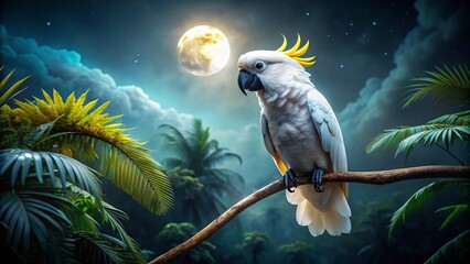 Majestic Cockatoo in Low Light: A Stunning Night Portrait
