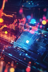 Abstract Digital Visualization of Financial Data with Glowing Graphs and Vibrant Colors