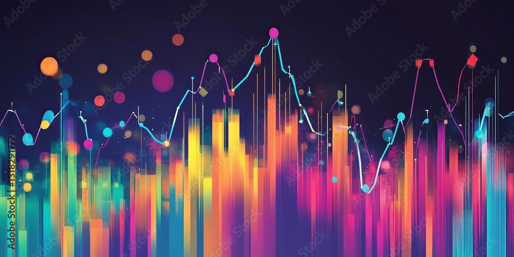 Wall mural this vibrant abstract visualization showcases colorful bars and lines, representing dynamic data tre