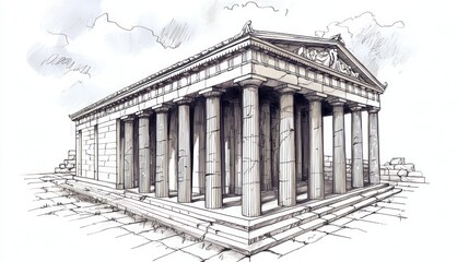 A hand-drawn concept of a modernized Greek temple