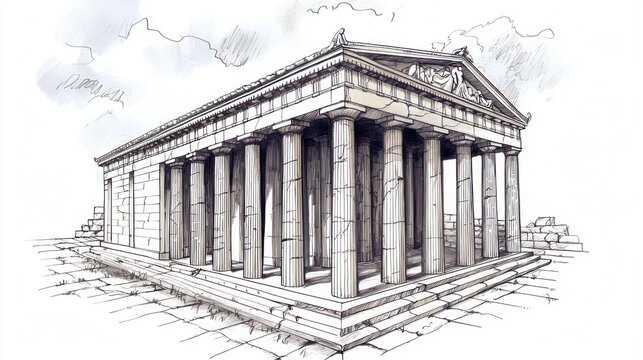 A hand-drawn concept of a modernized Greek temple
