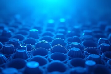 Obraz premium Exploring unique textures of hexagonal patterns underwater environment abstract photography close-up view blue glow concept