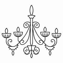 Hand-drawn Illustration of a Cute Chandelier with Candles. abstract floral background