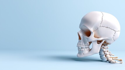 Anatomical Skull and Spine Model Illustration Isolated on a Light Blue Background Medical Science Anatomy Skeleton